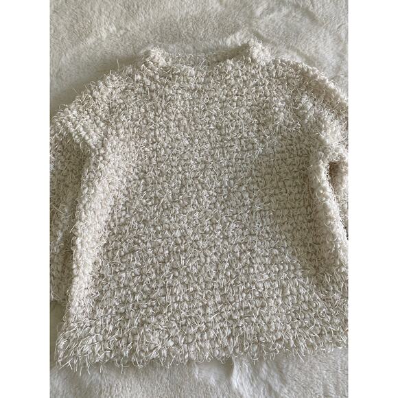 Vince Camuto Mock Neck Textured Fringe 3/4 Sleeve Cropped Sweater Sz S - Picture 5 of 12